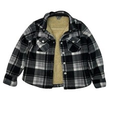 Eddie Bauer Boys Extra Soft Sherpa Lined Snap Front Plaid Shirt Jacket FLAW 4/5