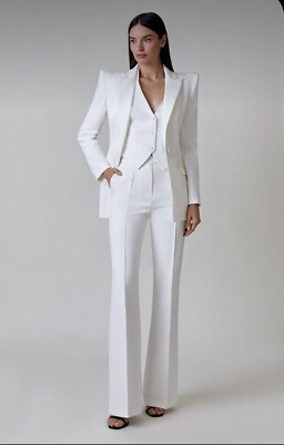 White Women's Suits Coat Straight Pant Formal Business Office Ladies Work  Wear | eBay