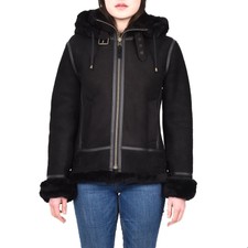 Women's Zip Fastening Real Soft Touch Sheepskin Winter Warm Jacket Black Dr248