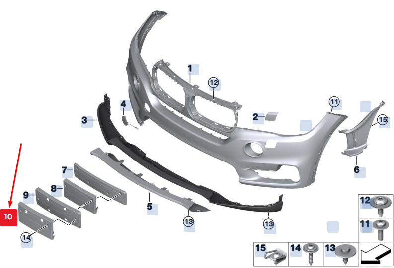 Support de plaque d'immatriculation pour pare-chocs avant BMW X5 F15 51117315961