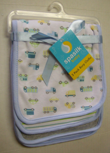 Burp Pads By Spasilk, 3 Pack, Boy, Vehicle & Stripe Designs, 7" x 18", Brand New - Picture 1 of 3