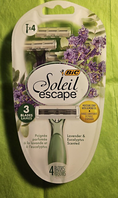 BIC SOLEIL  ESCAPE  4 PACK RAZORS, 3 BLADES SCENTED LAVENDER EUCALYPTUS