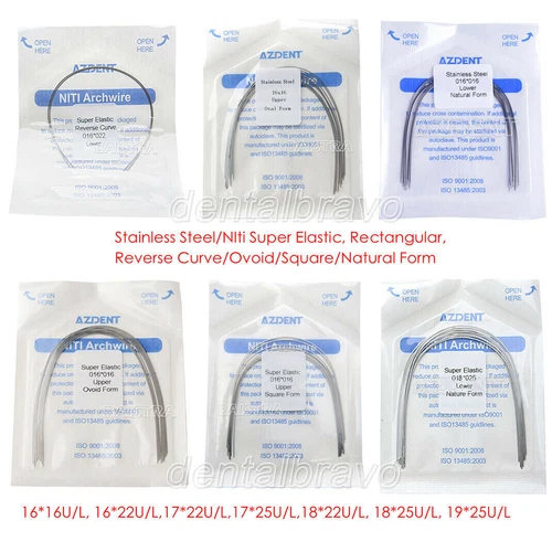 AZDENT Dental Ortho Stainless Steel/NIti Super Elastic Arch Wires Rectangular