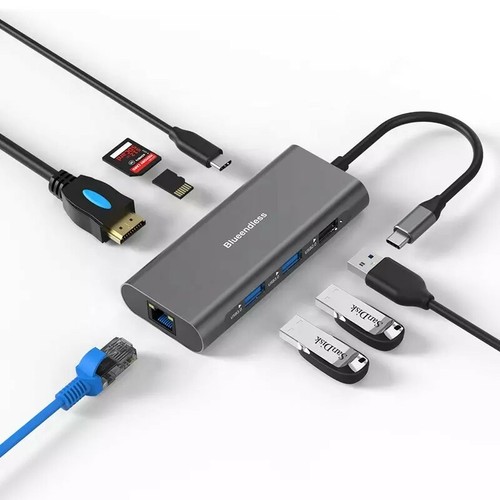 8 in 1 Multiport USB-C Hub Adapter HDMI SD Card USB 3.0 2.0 Ethernet