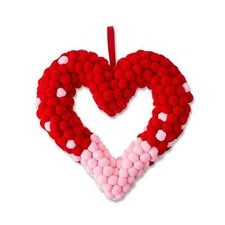 19" Heart Wreath Pompom Valentines Day Love Red & Pink Holiday Decor Celebrate