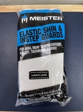 Meister Elastic Shin & Instep Guards, White, L/XL, NEW / Open Package.  Soccer.