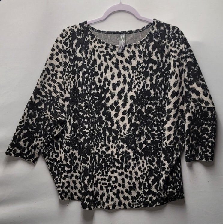 Marla Wynne Womens Shirt Top Large Usa Cheetah Lagenlook 3/4