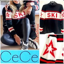 NWT 89 CeCe  SKI  Motif Turtleneck Sweater LARGE/XL/XXL Red/Wht/Blk Super Soft