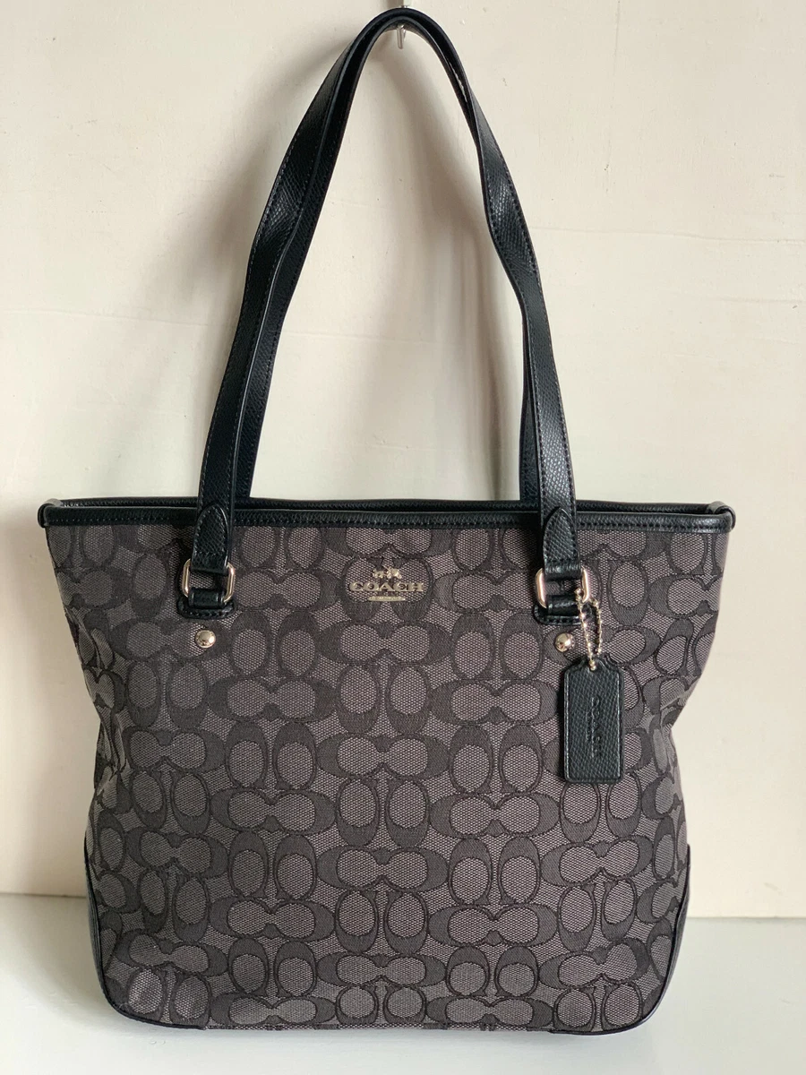 NEW! COACH OUTLINE SIGNATURE ZIP TOP SHOPPER TOTE BAG PURSE $275 BLACK  SMOKE | eBay