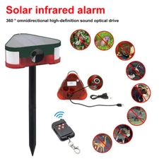 Solar Motion Sensor Alarm 360° Detector 3x129db Siren Strobe Light w/ Remote New