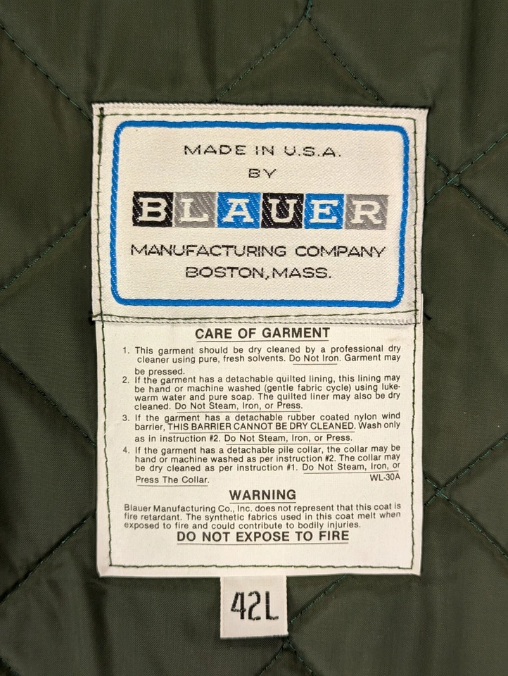 Abrigo Azul 42L Para Hombre Raro De Colección Nuevo con Etiquetas Verde U.S.A. Tufnyl Chaqueta Seguridad Foto 2 de 4