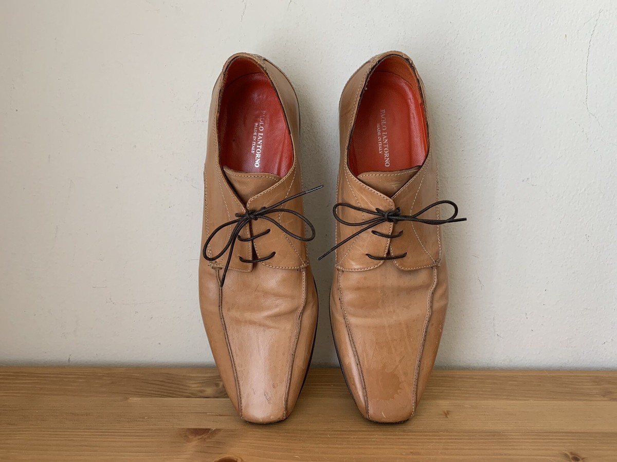 Paolo Iantorno Mens sz 42 US sz 9 Beige Leather Lace Up Oxford 