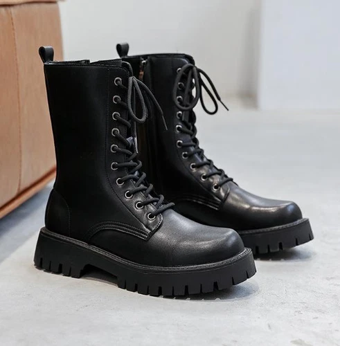 Mens Ankle Boots Round Toe Lace Up Side Zipper Platform Shoes British Style Chic - Picture 2 of 8