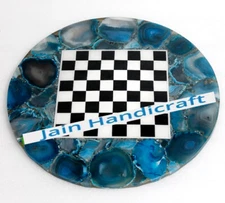 24'' Marble Chess Table Top Agate Pietra Dura Inlay lapis Children Game Kids l22