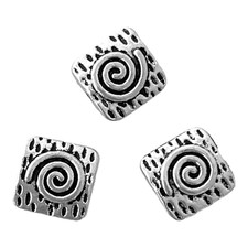 10 Pcs Spacer Beads 10mm Flat Square Silver Swirl Spiral Art Two Sided Design