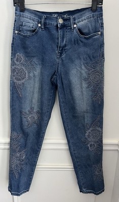 D2G Diane Gilman Women s Blue Jeans w/Embroidered Floral Side Legs Size 6P