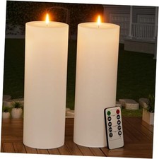 12" x 4" Large Outdoor Candles with Timer Waterproof 12in-2Pack White
