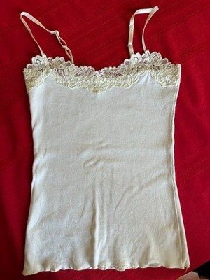 The Gap Lace Trim Cami Tank Top Size Small Cream/White Ribbed Stretch-New