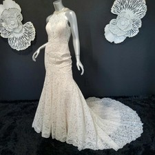 NWT 1695 MADISON JAMES SZ 4 CHAMPAGNE IVORY LACE FIT FLARE WEDDING DRESS