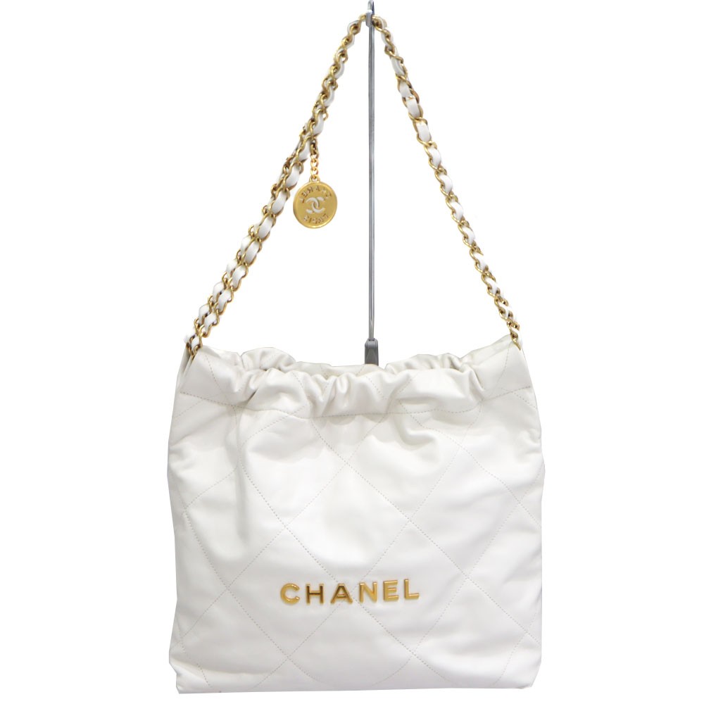 Chanel 22 Small Handbag AS3260 Leather White Gold Hardware 2022 Women's #KNB7112
