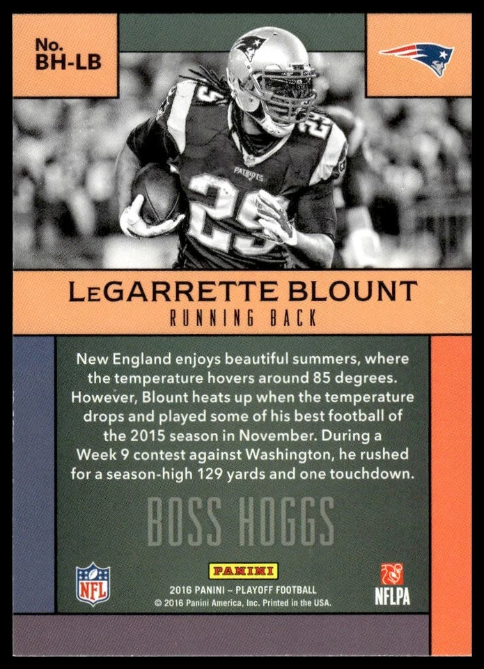 2016 Panini Playoff #BH-LB LeGarrette Blount Boss Hoggs New England Patriots - Image 2 of 2