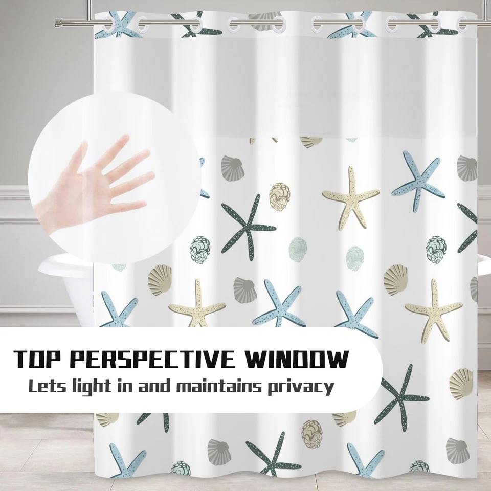 Playa Náutica Sin Gancho Cortina de Ducha con Forro a Presión Costa Estrella de Mar... Foto 4 de 4