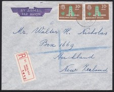 NETHERLANDS WEST INDIES 1961 Registered cover ST NICOLAAS to New Zealand...D6910