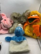 VTG 1970-80s Hand PUPPETS Lot Of 4 Smurf Deliah Duck Etc (Some Have Stains) PL