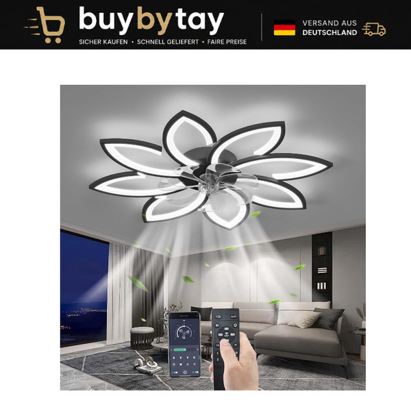 Deckenventilator Mit Beleuchtung Fernbedienung Led Dimmbar 90Cm Schwarz Modern-image