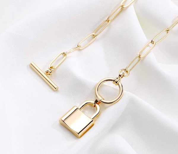Alternate view of Gold Plated Lock Necklace Minimalist Pendant Chain Gift For Her