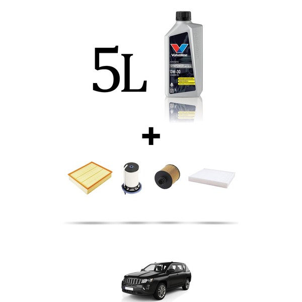 Hoffcar Wartungskit 4 Filter Und 5L ÖL FüR Jeep Compass II 1.6 Multijet CRD 88-image