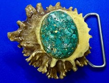 Large Oval Turquoise Stone Oval Cab Inlaid to Artisan Antler Burr Belt Buckle