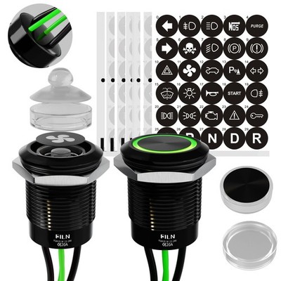 2 PCS 19mm Green LED Momentary Push Button Reset Switch 1224V 20A Waterproof