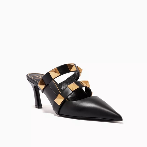 Valentino Garavani Black Roman Stud Leather Mules Gold 36 - Picture 2 of 6
