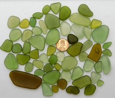GENUINE BEACH SEA GLASS YELLOW GREEN CITRON LOT SURF TUMBLED RARE