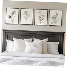 Framed Black and White Floral Wall 11" W x 14" H x 4Pcs Sketch - Black Framed