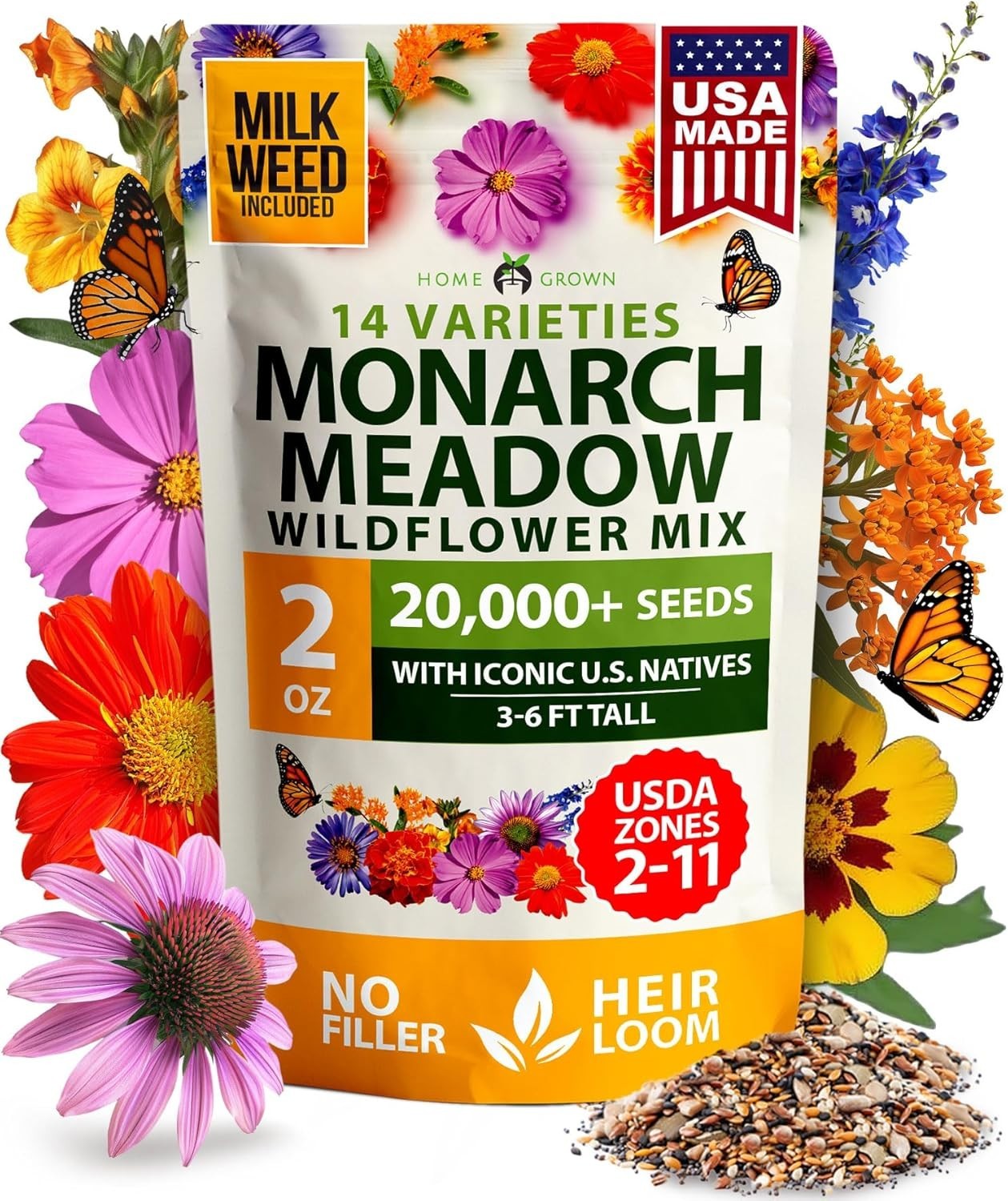 Monarch Butterfly Wildflower Seeds - 2oz Gift Mix for Beautiful Gardens