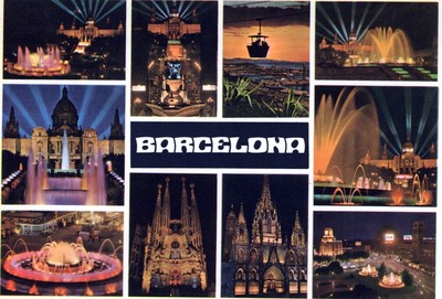 Postcard BARCELONA Landmark Tourist attraction Night Tower Finial Spire AA14257