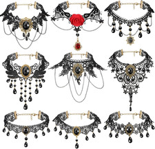 9 Pcs Black Choker Necklace for Women Gothic Jewelry Set Lady Lace Choker Collar
