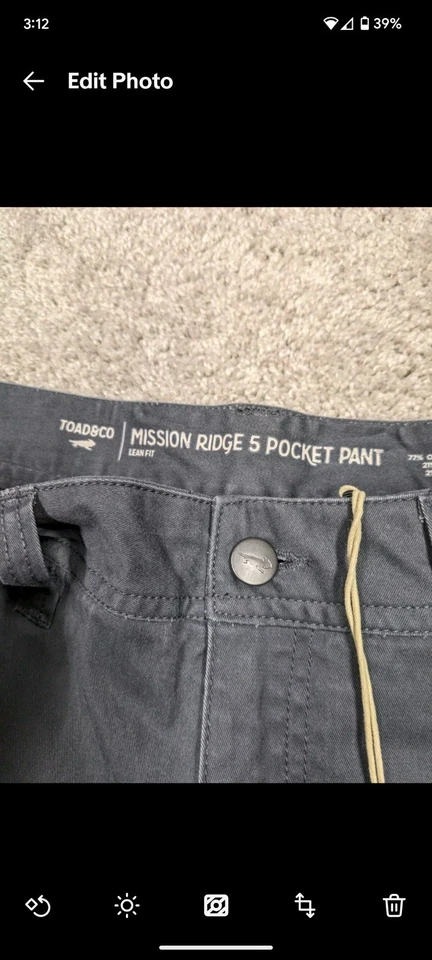 Pantalones chinos Toad & Co Mission Ridge para hombre 30x32 30 rectos exteriores grises nuevos con etiquetas $90 Foto 3 de 4