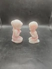 Pair of Vintage Fenton Pink Rosalene Glass Boy & Girl Praying Figurines.