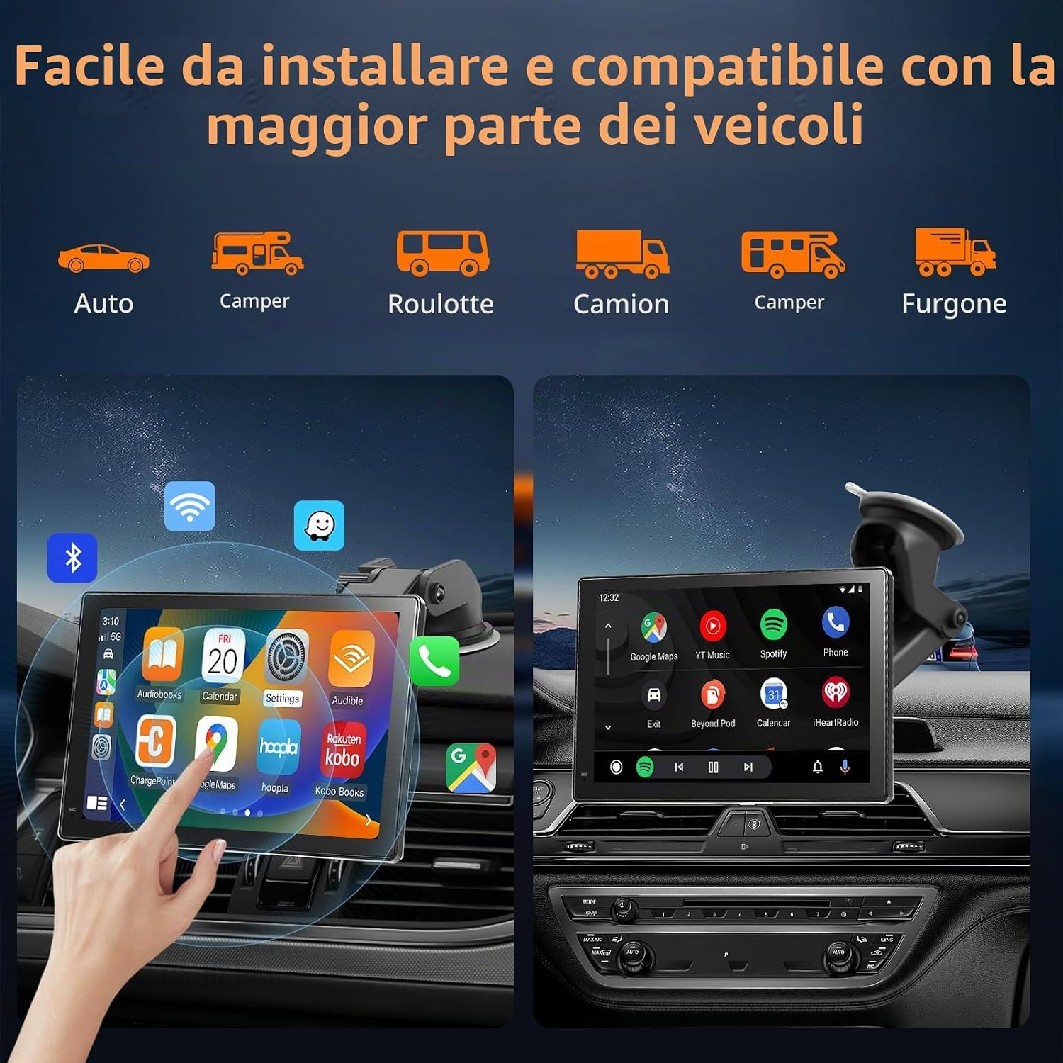 Schermo per Auto Portatile con Wireless CarPlay e Android Auto - Autoradio Touch - Miniatura 6