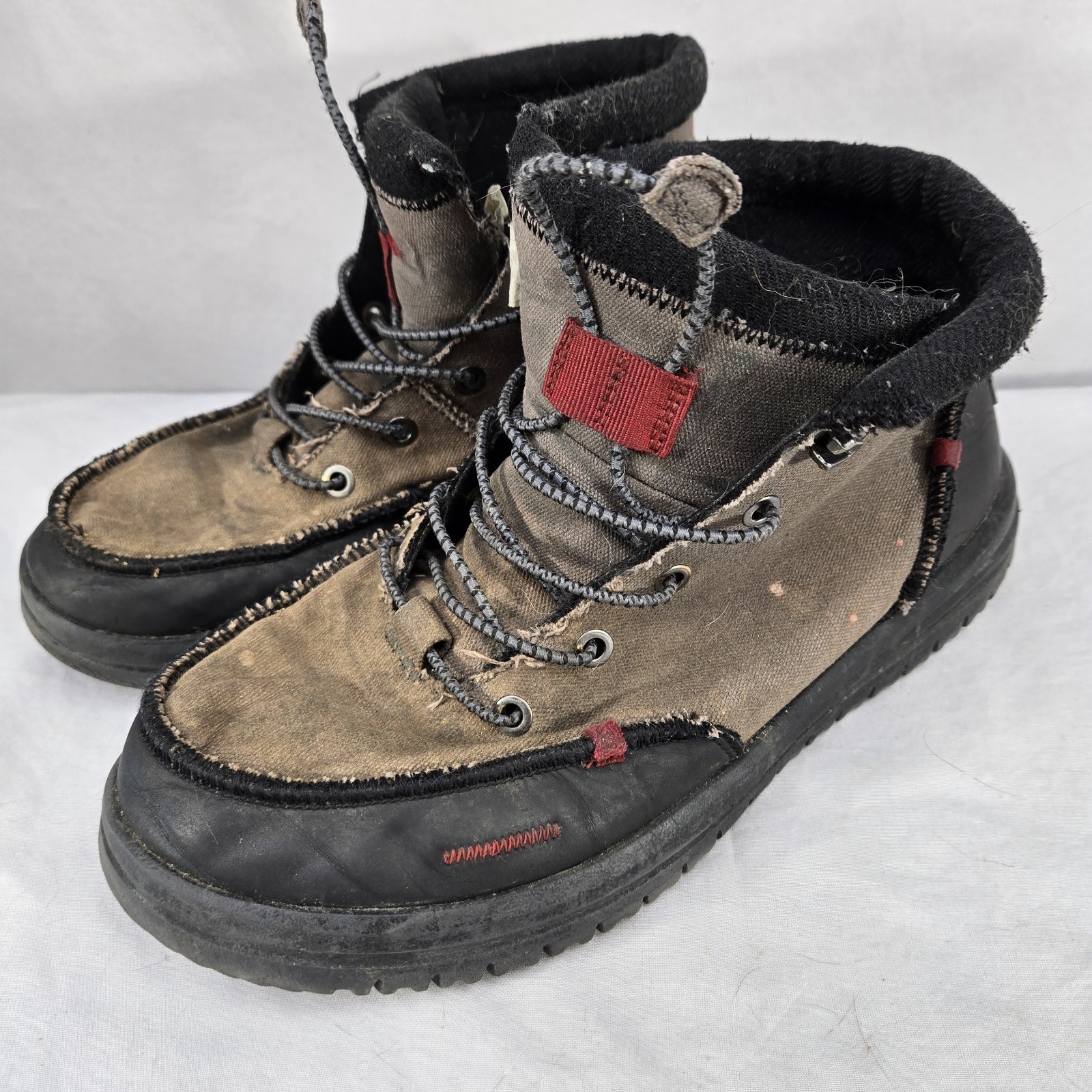 Hey Dude Men's Bradley Waxed Canvas Gray Ankle Boots Size 9 Lace VG Condition