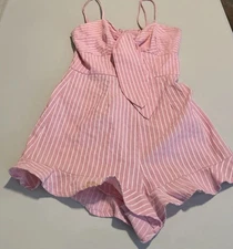 The Fifth Label XS Pink & White Striped Sleeveless Spaghetti Strap Romper