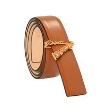 Versace Cognac Brown 100 Leather Gold V-Logo Decorated Belt US 34 IT 85
