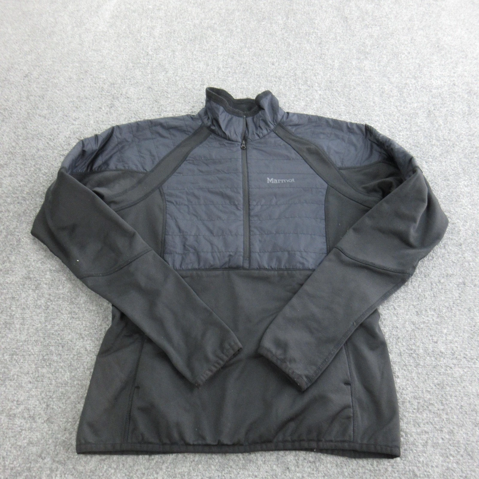 Marmot Fleece Pullover Mens Medium Black 1/4 Zip Quilted Long Sleeve Hiking Top