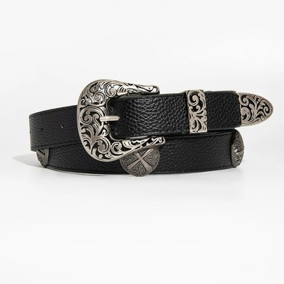 Chrome Y2K Black Belt Hearts Punk Metal Western Opium with Silver