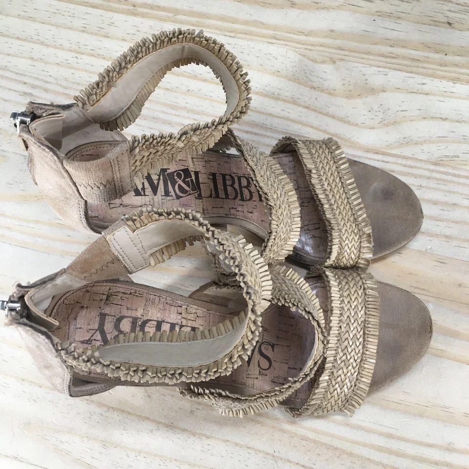 Sandalias Sam & Libby para mujer 8,5 con tiras de cuero sintético tostado tacones en bloque cremallera trasera Foto 4 de 4