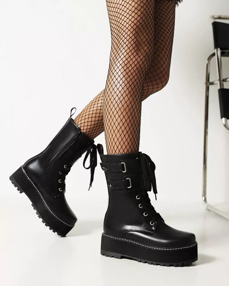 Stiefel Militärschuhe Frau Platform Leder Kunststoff CM Bequem