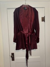 Vintage Red Corduroy Satin Hugh Hefner Style Smoking Jacket Fringe Belt